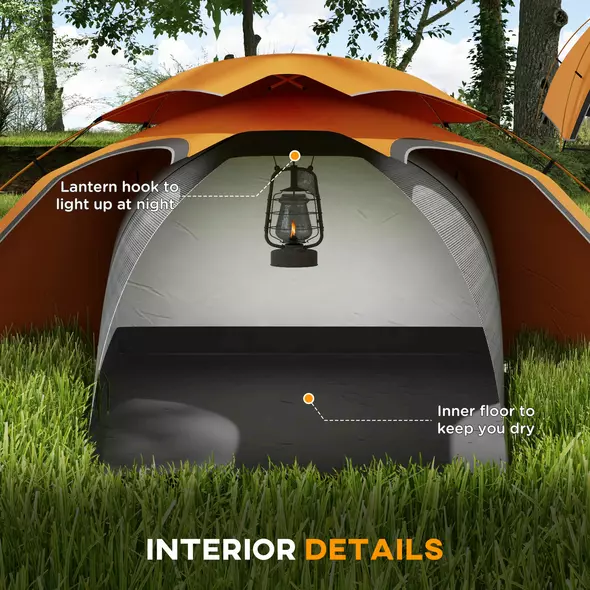 Outsunny Aluminium Frame Camping Tent Dome Tent with Removable Rainfly, 2000mm Waterproof, for 1-2 Man, Orange - 5