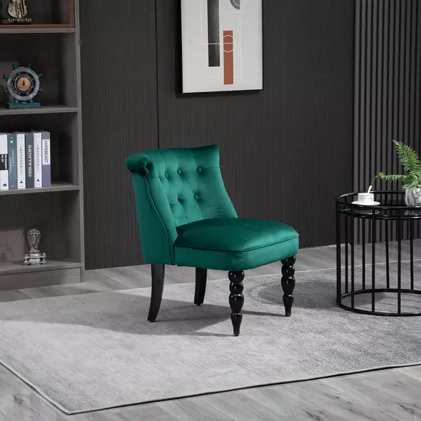 HOMCOM Velvet-Feel Wingback Accent Chair, with Wooden Legs - Green - 2