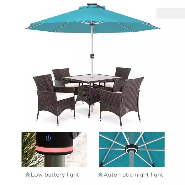 Outsunny 3m Parasol, with Solar-Powered LED Lights - Blue - 8