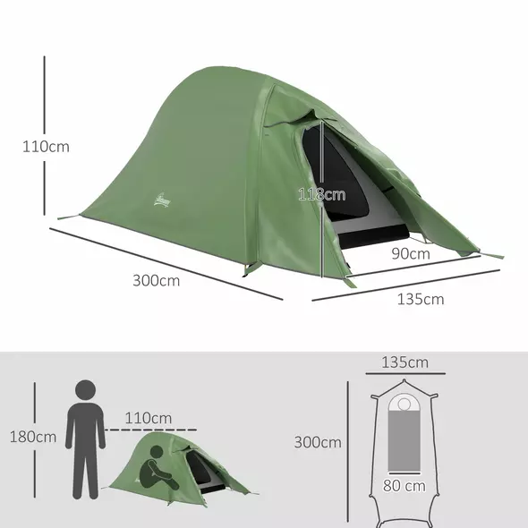 Outsunny Double Layer Camping Tent, 1-2 Man Backpacking Tent with Carry Bag, 2000mm Waterproof and Lightweight, Green - 3