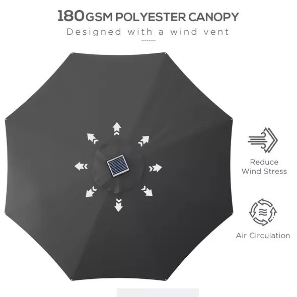 Outsunny 3m Parasol, with Solar-Powered LED Lights - Grey - 5