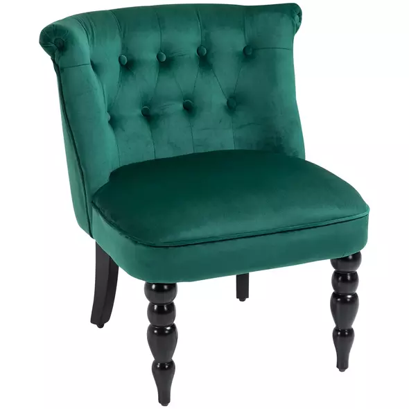 HOMCOM Velvet-Feel Wingback Accent Chair, with Wooden Legs - Green - 1