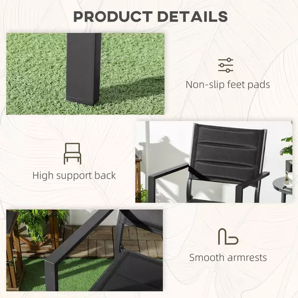 Outsunny Set of Two Aluminium Stacking Garden Chairs - Black - 6