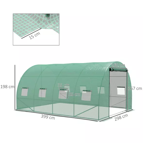 Outsunny Sprinkler System Polytunnel Greenhouse, 4 x 3(m), Green - 3