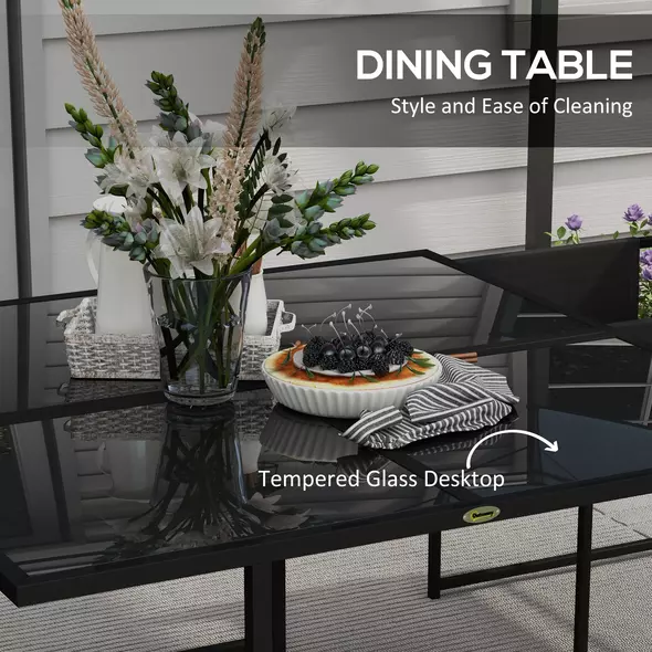 Outsunny 5 Piece Garden Dining Set with Breathable Mesh Seat, Adjustable Backrest, Tempered Glass Table Top for Patio, Black - 5