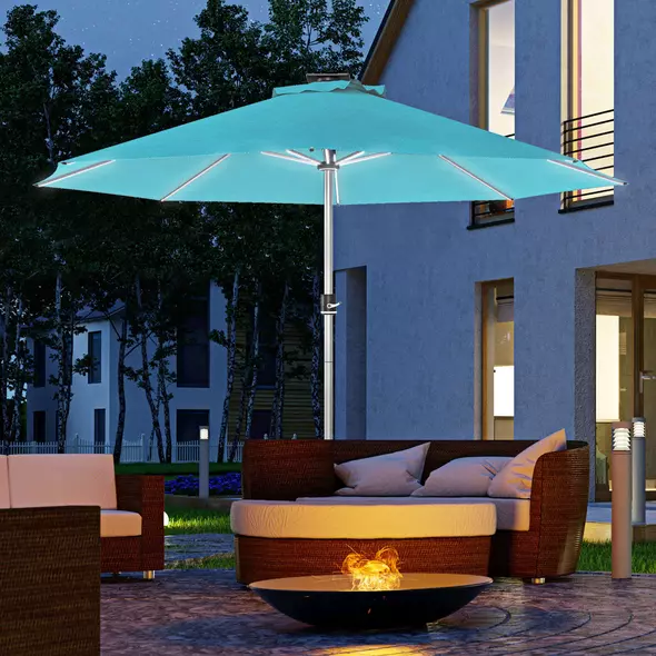 Outsunny 3m Parasol, with Solar-Powered LED Lights - Blue - 2