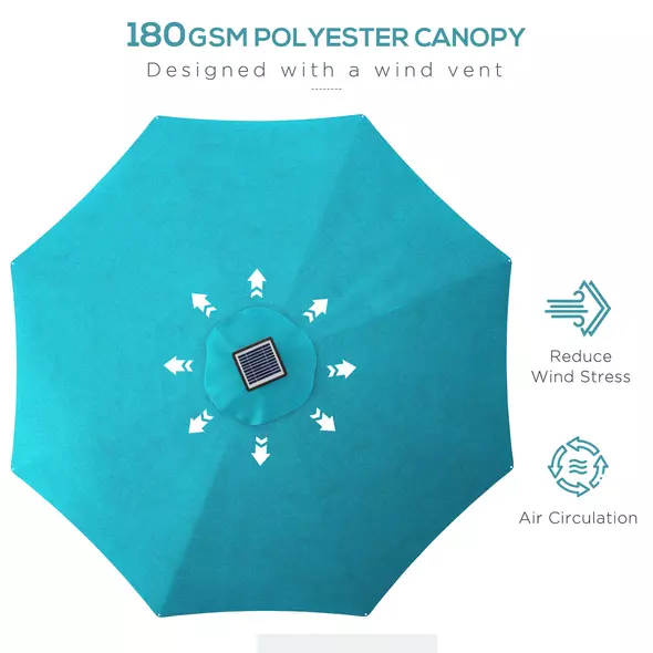 Outsunny 3m Parasol, with Solar-Powered LED Lights - Blue - 5