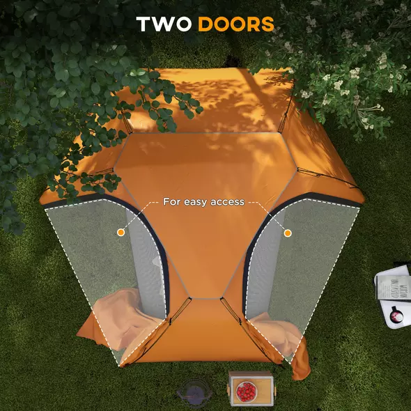 Outsunny Aluminium Frame Camping Tent Dome Tent with Removable Rainfly, 2000mm Waterproof, for 1-2 Man, Orange - 6