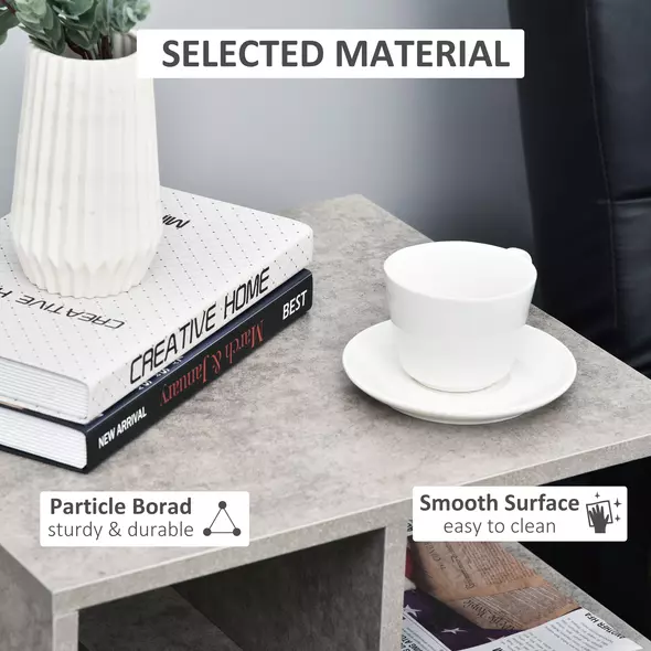 HOMCOM Side Table, 3 Tier End Table with Open Storage Shelves for Living Room, Bedroom, Set of 2, Cement Colour - 5