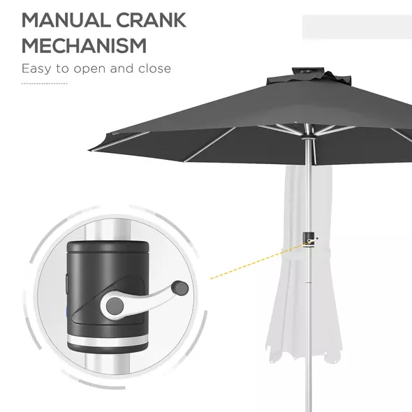 Outsunny 3m Parasol, with Solar-Powered LED Lights - Grey - 6