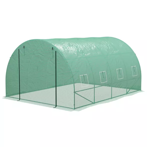 Outsunny Sprinkler System Polytunnel Greenhouse, 4 x 3(m), Green - 1