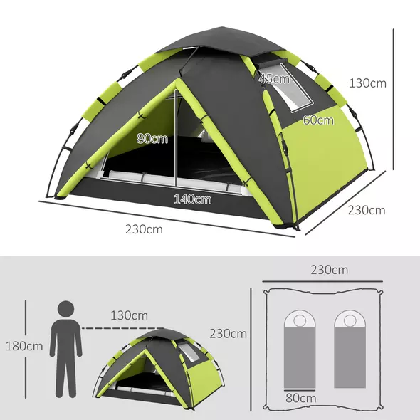 Outsunny Two-Man One Room Camping Tent, with Accessories - Green - 3