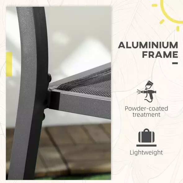 Outsunny Set of Two Aluminium Stacking Garden Chairs - Black - 4