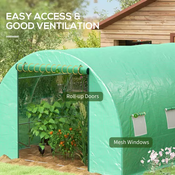 Outsunny Sprinkler System Polytunnel Greenhouse, 4 x 3(m), Green - 6