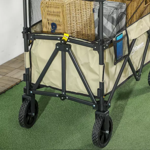Outsunny Folding Garden Trolley, 180L Wagon Cart with Extendable Side Walls, for Beach, Camping, Festival, Green - 9