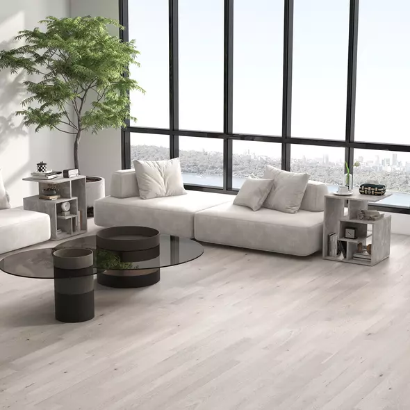 HOMCOM Side Table, 3 Tier End Table with Open Storage Shelves for Living Room, Bedroom, Set of 2, Cement Colour - 2