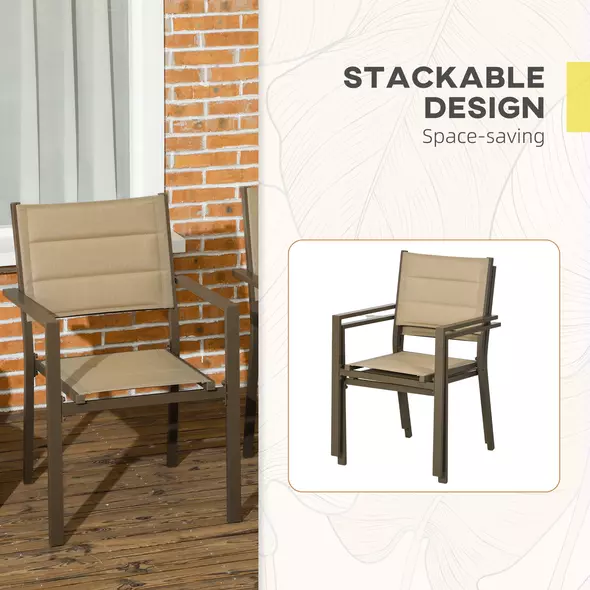 Outsunny Set of Two Aluminium Stacking Garden Chairs - Khaki - 7