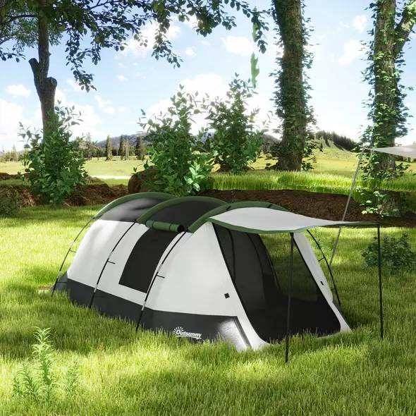 Outsunny Three-Man Camping Tent, with Two Rooms and Porch - Green - 2