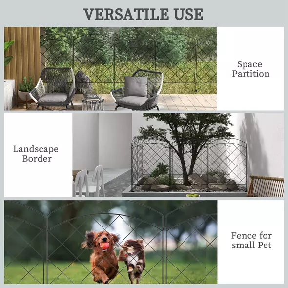 Outsunny Decorative Garden Fencing, 43in x 11.4ft Outdoor Picket Fence Panels, 8PCs Rustproof Steel Wire Landscape Flower Bed Border Edging Animal Barrier, Black - 6