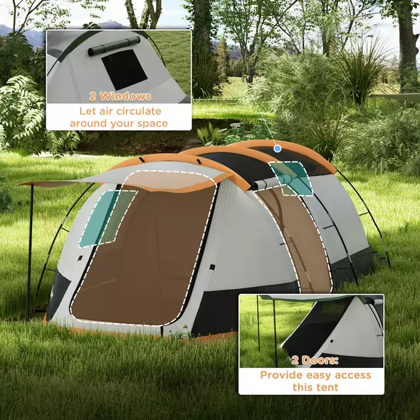Outsunny Three-Man Camping Tent, with Two Rooms and Porch - Orange - 5