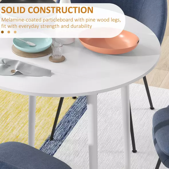 HOMCOM Folding Dining Table for 4, Round Drop Leaf Table, Modern Space Saving Small Kitchen Table with Wood Legs for Dining Room, White - 6