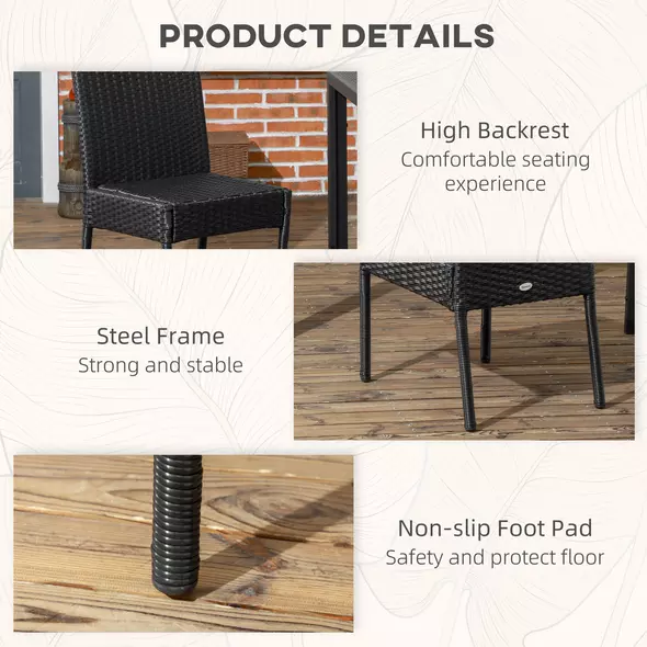 Outsunny Set of Two Armless Rattan Garden Chairs - Black - 6