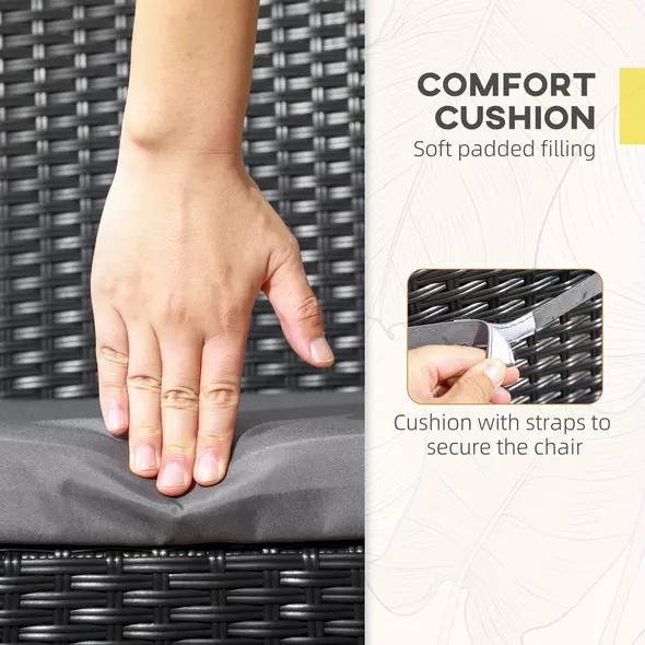 Outsunny Set of Two Armless Rattan Garden Chairs - Black - 4