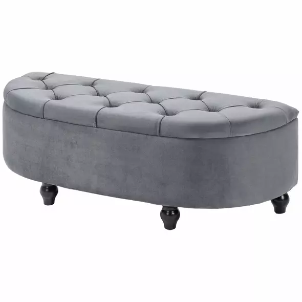 HOMCOM Velvet-Feel Half Circle Storage Ottoman - Dark Grey - 1