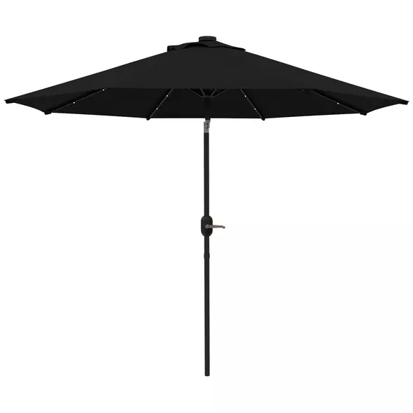 Outsunny 2.7m Outdoor Patio Garden Umbrella Parasol with Tilt Crank and 24 LEDs Lights, Black - 1