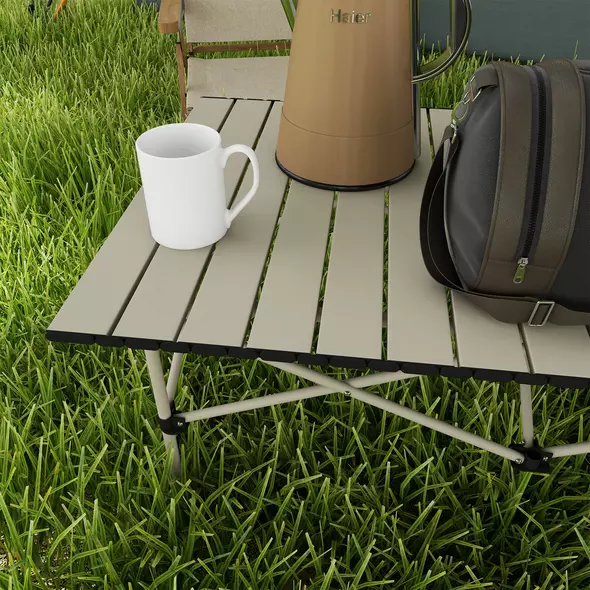Outsunny Two-Seater Portable Aluminium Table, with Roll-Up Tabletop and Bag - Khaki - 7