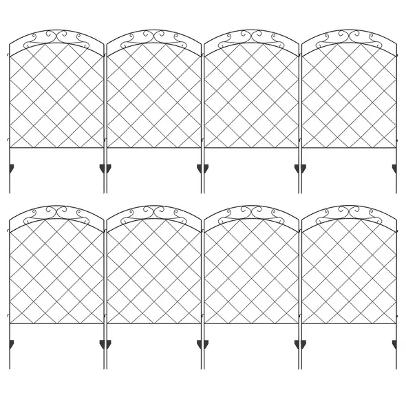 Outsunny Decorative Garden Fencing, 43in x 11.4ft Outdoor Picket Fence Panels, 8PCs Rustproof Steel Wire Landscape Flower Bed Border Edging Animal Barrier, Swirls - 1