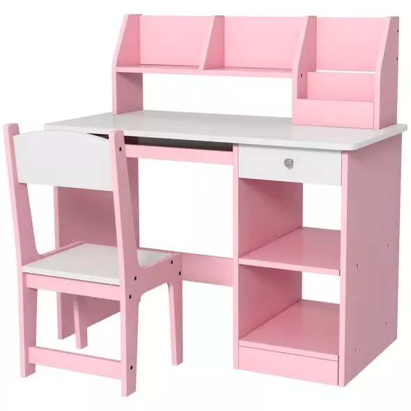 ZONEKIZ Two-Piece Kids Desk and Chair Set with Storage, for Ages 5-8 Years - Pink - 1