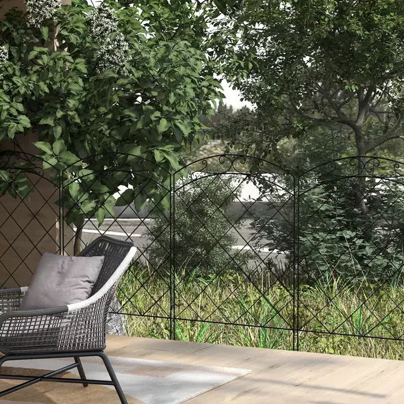 Outsunny Decorative Garden Fencing, 43in x 11.4ft Outdoor Picket Fence Panels, 8PCs Rustproof Steel Wire Landscape Flower Bed Border Edging Animal Barrier, Swirls - 8