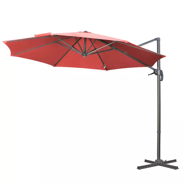 Outsunny 3 x 3(m) Cantilever Parasol with Cross Base Crank Handle - Wine Red - 1