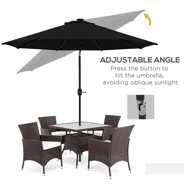 Outsunny 2.7m Outdoor Patio Garden Umbrella Parasol with Tilt Crank and 24 LEDs Lights, Black - 5