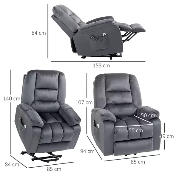 HOMCOM Leathaire Eight Massage Point Armchair, with Heat and Reclining Back - Grey - 4