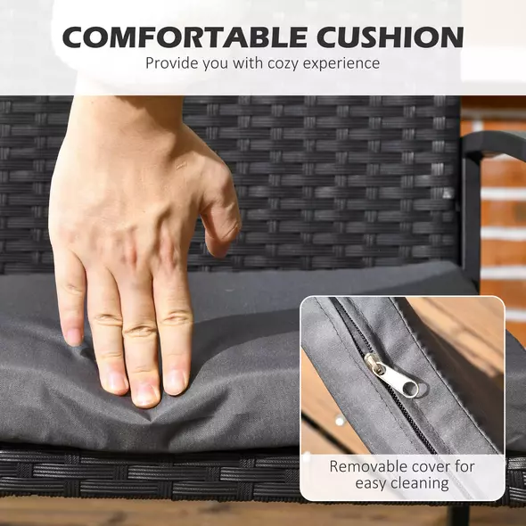 Outsunny Five-Piece Garden Dining Set, with Rattan Seat Chairs and Cushions - Black - 6