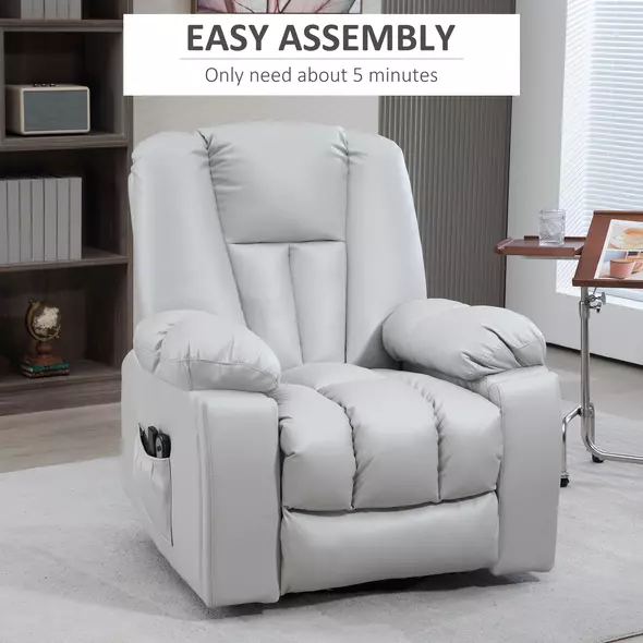 HOMCOM Leathaire Eight Massage Point Armchair, with Reclining Back - Light Grey - 9