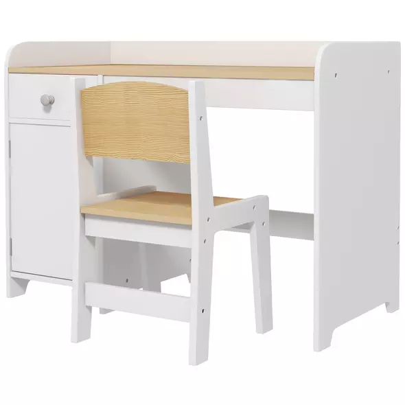 ZONEKIZ Kids Desk and Chair Set for 3-6 Years with Storage Drawer, Study Table and Chair for Children - White - 1