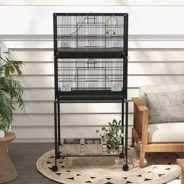 PawHut Two-Tier Bird Cage on Wheels, with Stand, for Small Birds - 9