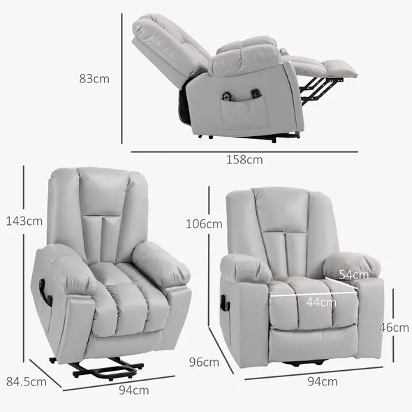 HOMCOM Leathaire Eight Massage Point Armchair, with Reclining Back - Light Grey - 4