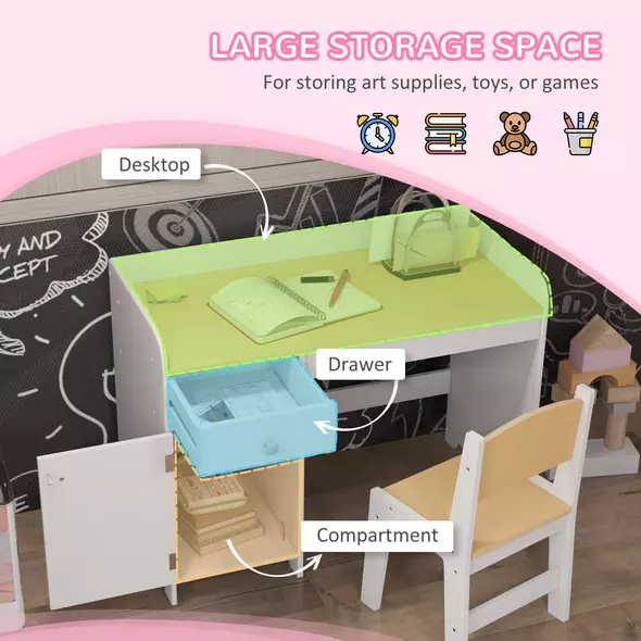 ZONEKIZ Kids Desk and Chair Set for 3-6 Years with Storage Drawer, Study Table and Chair for Children - White - 4