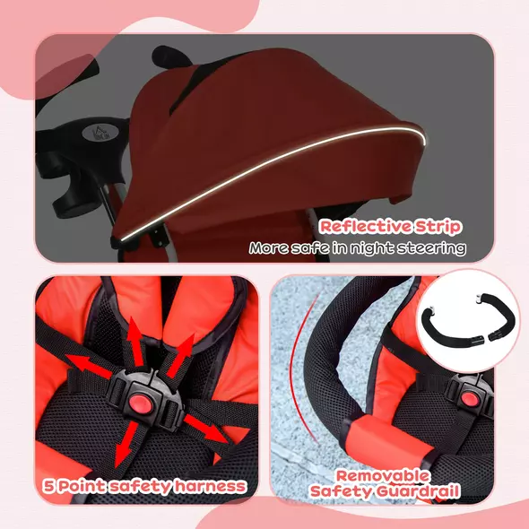 HOMCOM Metal Frame 6 in 1 Baby Push Tricycle with Parent Handle for 1-5 Years Old, Red - 8