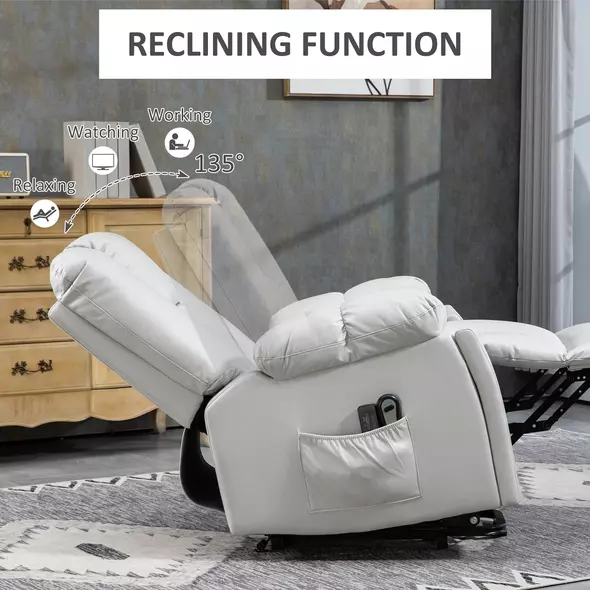 HOMCOM Leathaire Eight Massage Point Armchair, with Reclining Back - Light Grey - 6