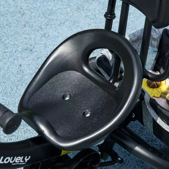 HOMCOM 6 in 1 Kids Trike Push Bike w/ Push Handle, Canopy, 5-point Safety Belt, Storage, Footrest, Brake, for 1-5 Years, Grey - 8