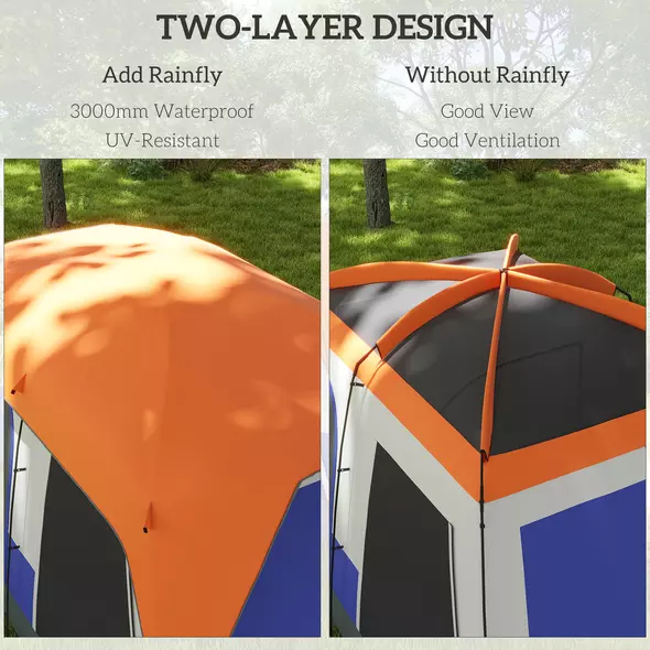 Outsunny Six-Man Camping Tent, with Small Rainfly and Accessories - Orange - 4