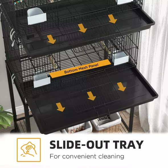 PawHut Two-Tier Bird Cage on Wheels, with Stand, for Small Birds - 4
