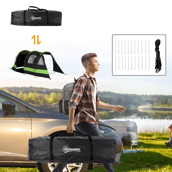 Outsunny Four Man, Two Room Blackout Tent, with Accessories - Black - 8