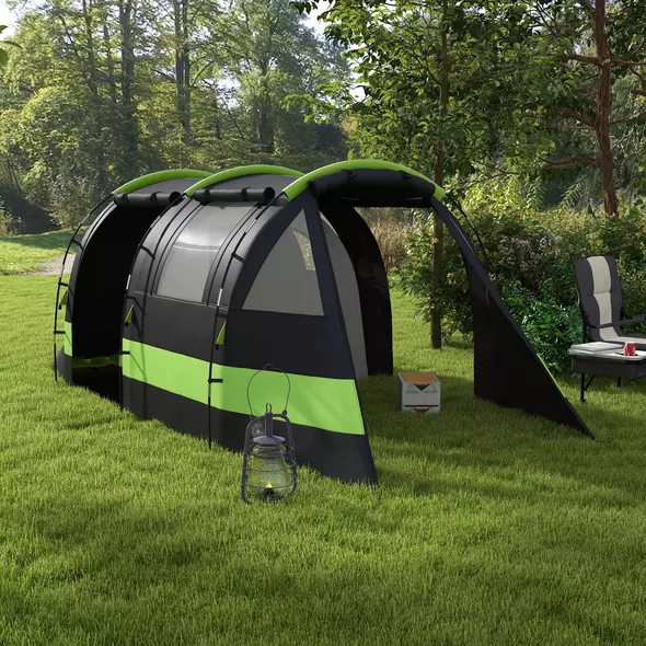 Outsunny Four Man, Two Room Blackout Tent, with Accessories - Black - 2