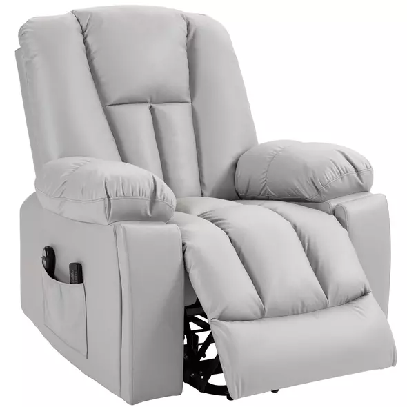 HOMCOM Leathaire Eight Massage Point Armchair, with Reclining Back - Light Grey - 1